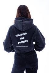 Fearless and Focused Womens Boxy Hoodie - Snow Washed Black -Oversized