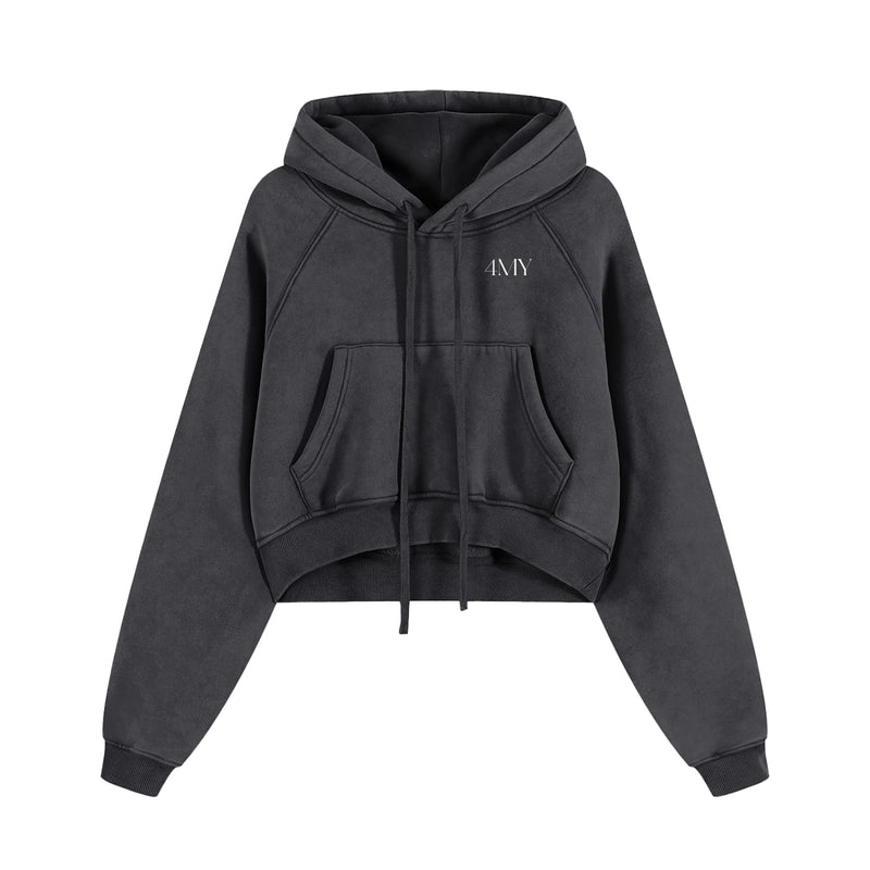 Fearless and Focused Womens Boxy Hoodie - Snow Washed Black -Oversized