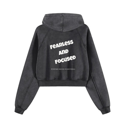 Fearless and Focused Womens Boxy Hoodie - Snow Washed Black