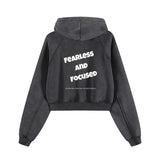 Fearless and Focused Womens Boxy Hoodie - Snow Washed Black -Oversized
