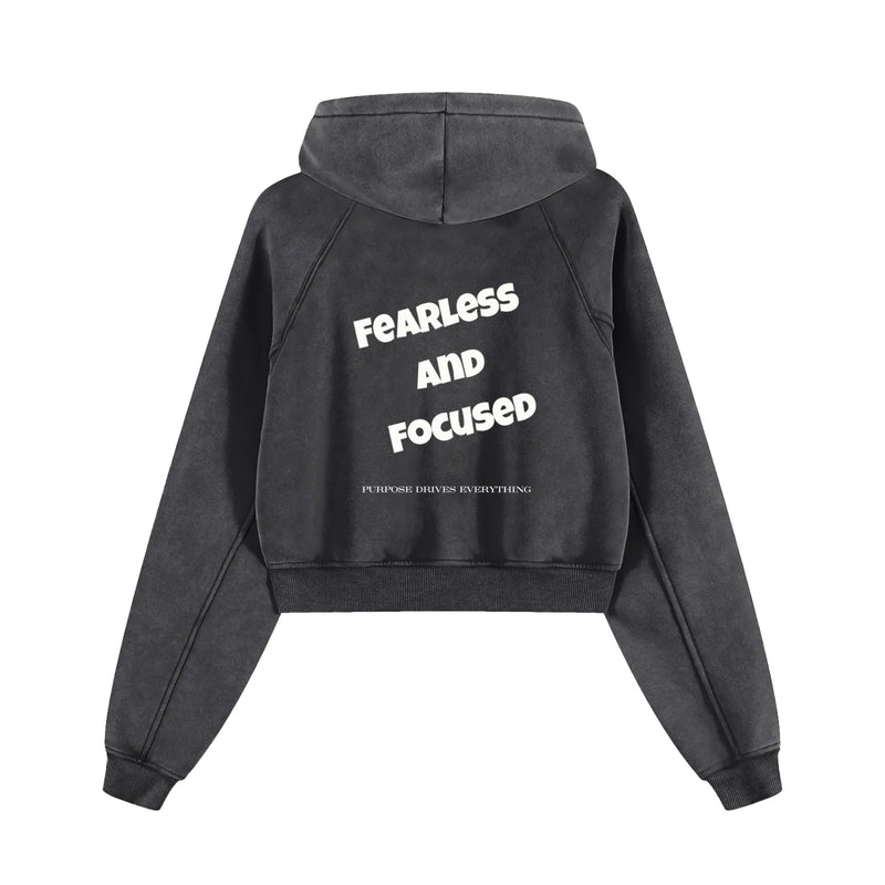 Fearless and Focused Womens Boxy Hoodie - Snow Washed Black -Oversized