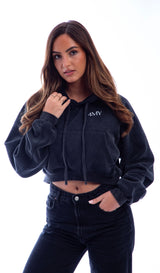 Fearless and Focused Womens Boxy Hoodie - Snow Washed Black -Oversized