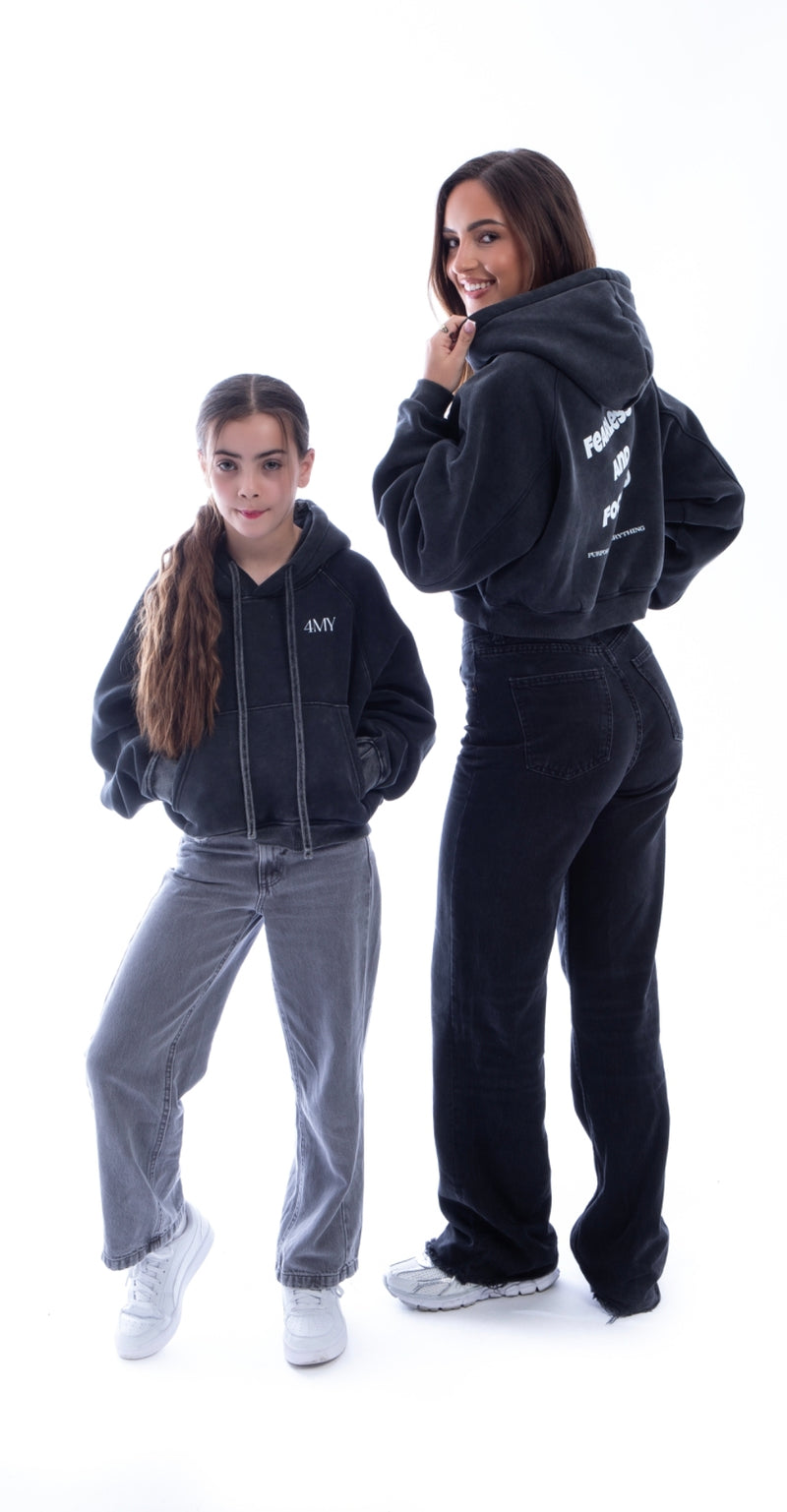 Fearless and Focused Womens Boxy Hoodie - Snow Washed Black -Oversized