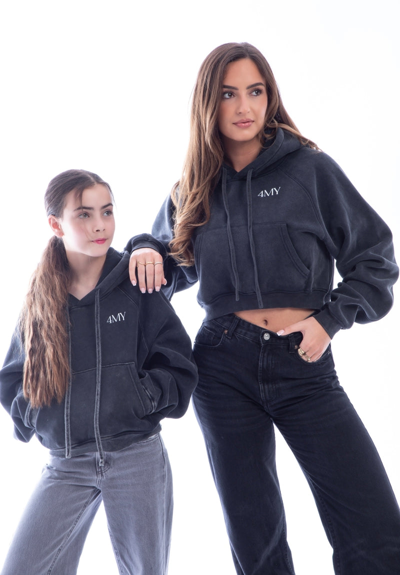 Fearless and Focused Womens Boxy Hoodie - Snow Washed Black -Oversized
