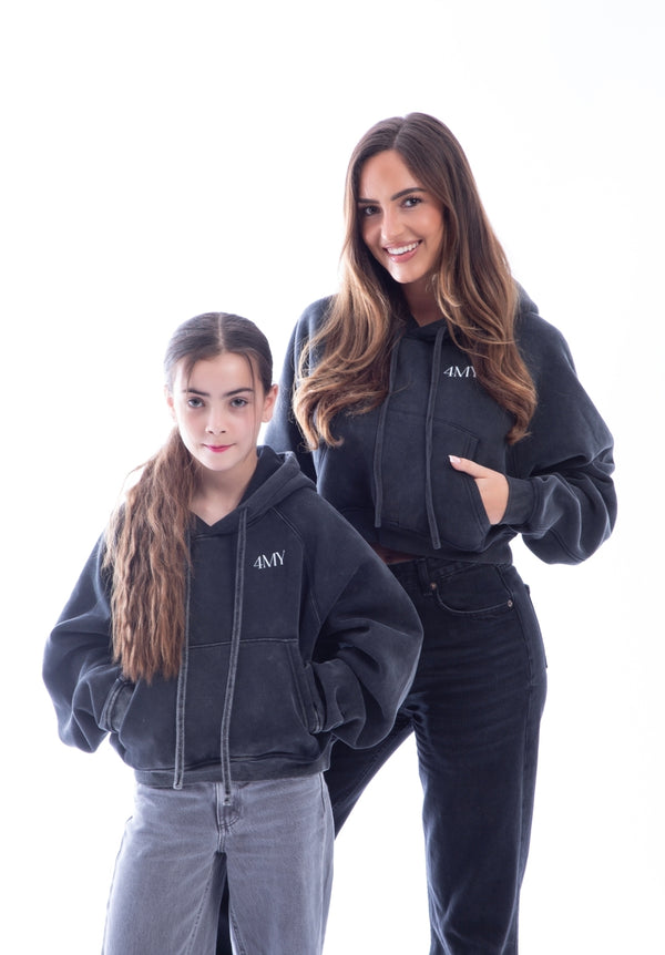 Fearless and Focused Womens Boxy Hoodie - Snow Washed Black -Oversized