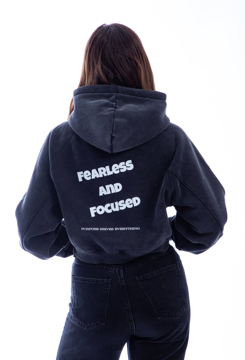 Fearless and Focused Womens Boxy Hoodie - Snow Washed Black -Oversized