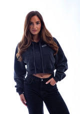 Fearless and Focused Womens Boxy Hoodie - Snow Washed Black -Oversized