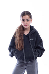 Fearless and Focused Womens Boxy Hoodie - Snow Washed Black -Oversized