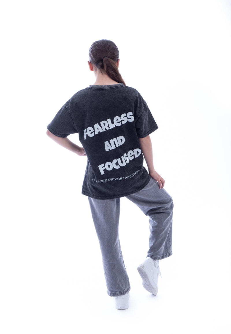 Fearless and Focused T-Shirt – Kids Edition – Washed Black - Oversized