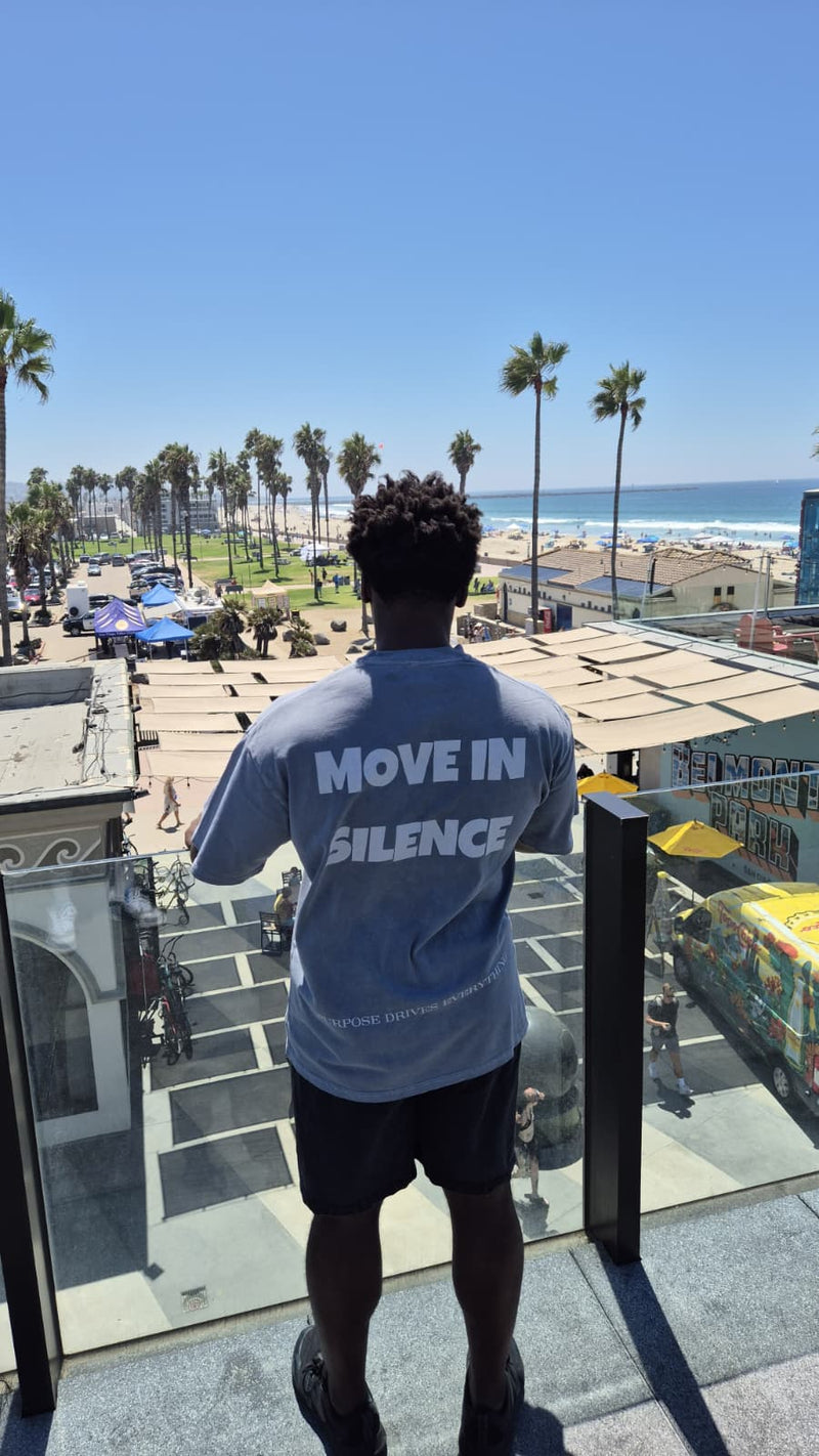Move in Silence T-Shirt – First Edition – Grey Blue - Oversized
