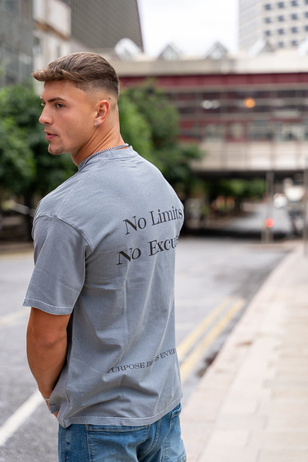 No Limits, No Excuses T-Shirt – Legacy Edition – Grey Blue - Oversized