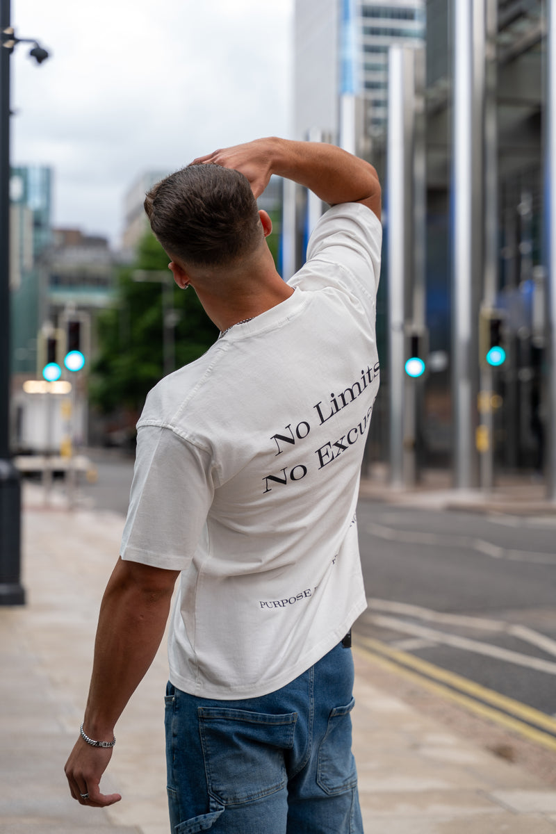 No Limits, No Excuses T-Shirt – Legacy Edition – White - Oversized