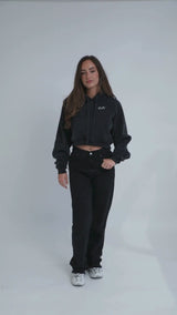 Fearless and Focused Womens Boxy Hoodie - Snow Washed Black -Oversized